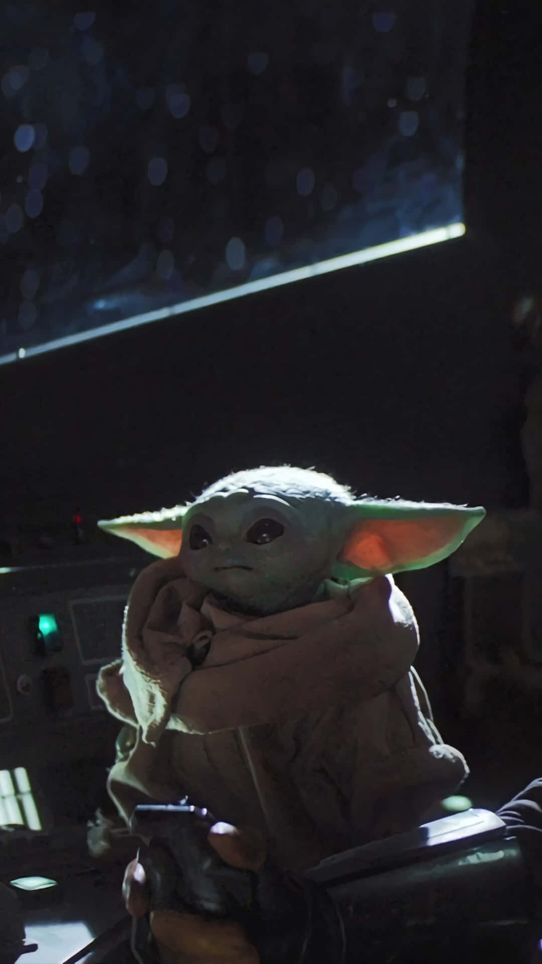 Mandalorian Yoda In A Spacecraft Wallpaper