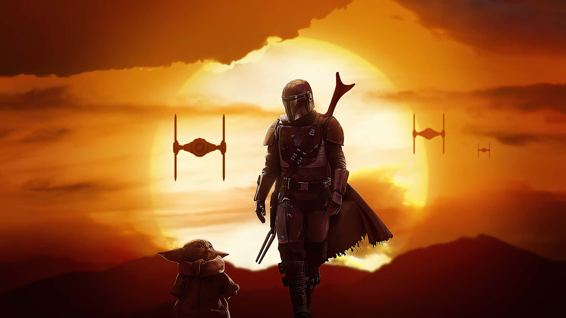 Yoda takes one of his apprentices on a mission in the world of The Mandalorian Wallpaper