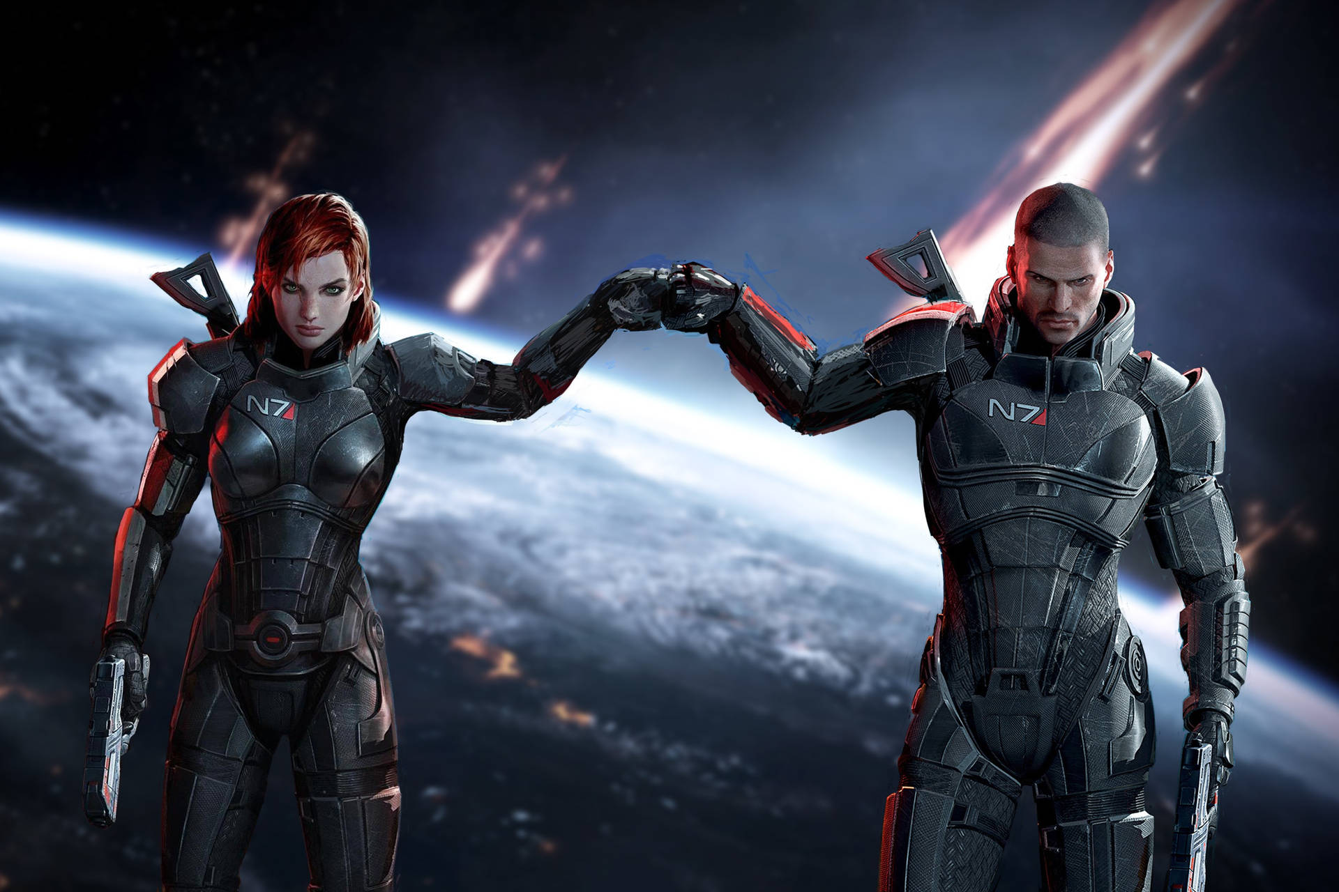 Mandlige Og Kvindelige Kommandør Shepards Mass Effect 3 Wallpaper