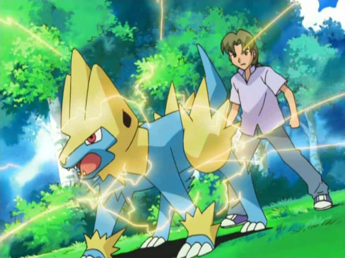 Download Manectric Guarding The Boy Wallpaper | Wallpapers.com