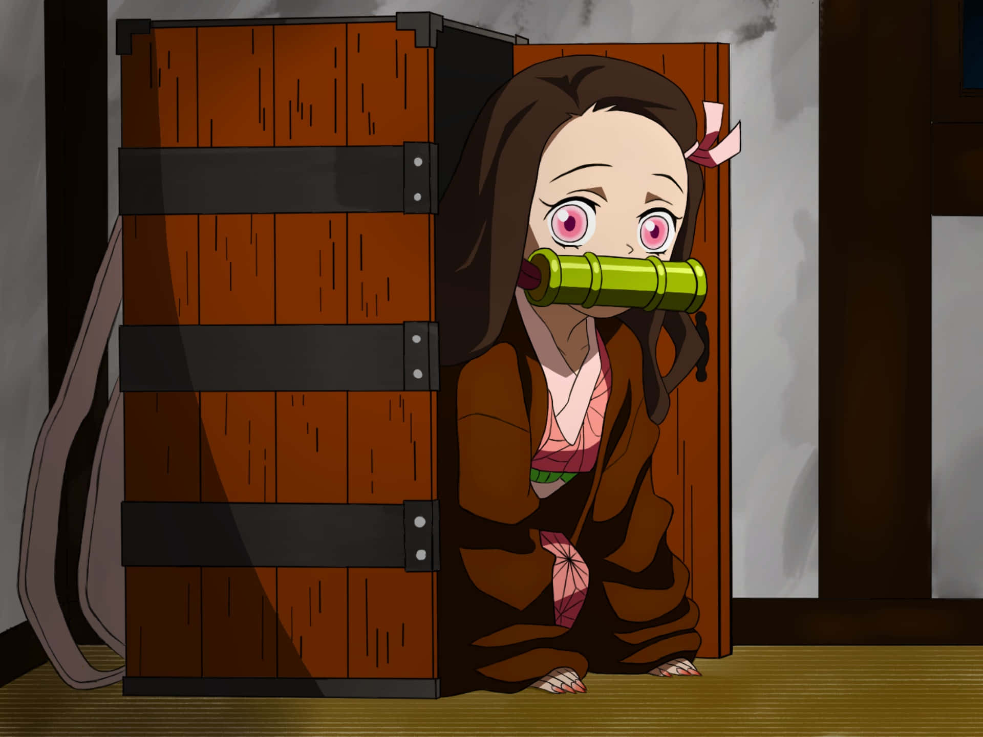 Manga Anime Cute Nezuko Kamado Peeks From Box Wallpaper