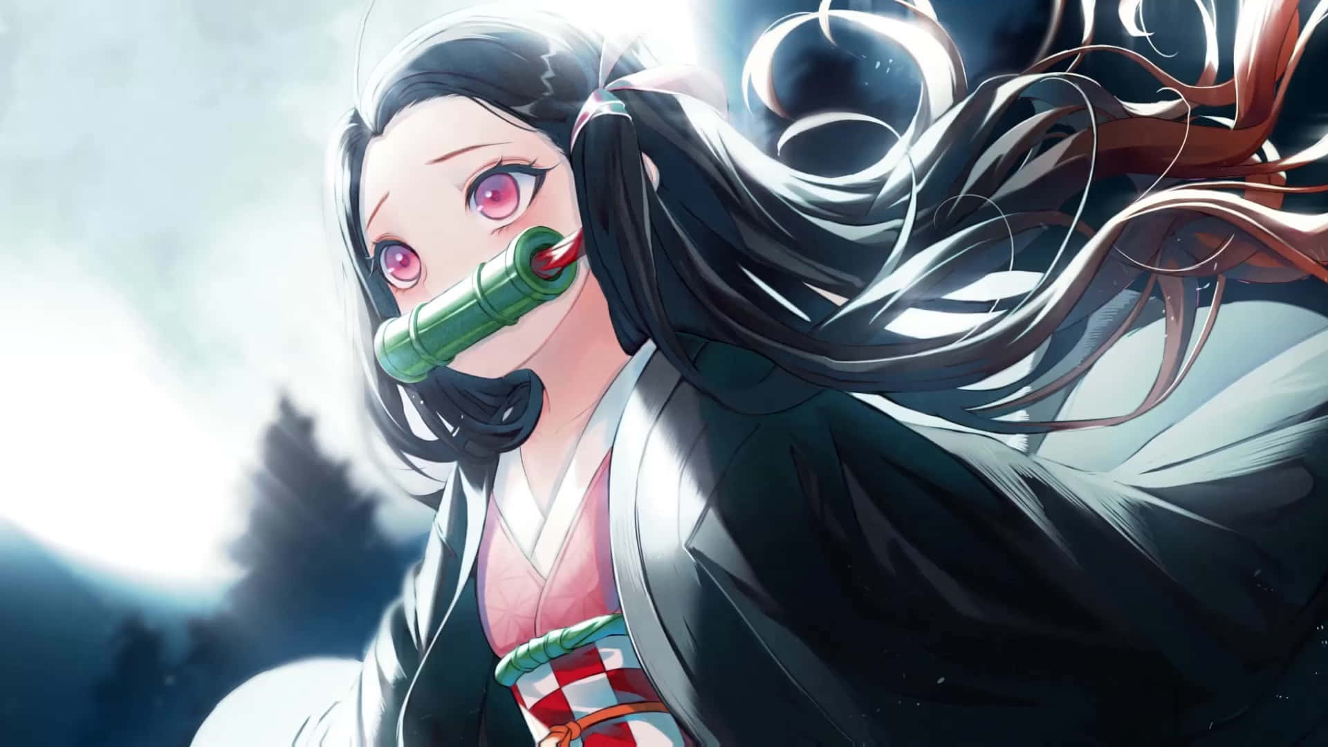 Personajede Manga Adorable Nezuko Kamado Con La Luna Brillante Fondo de pantalla