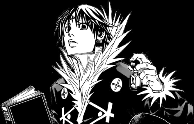 Manga_ Character_ Holding_ Lighter_and_ Book PNG