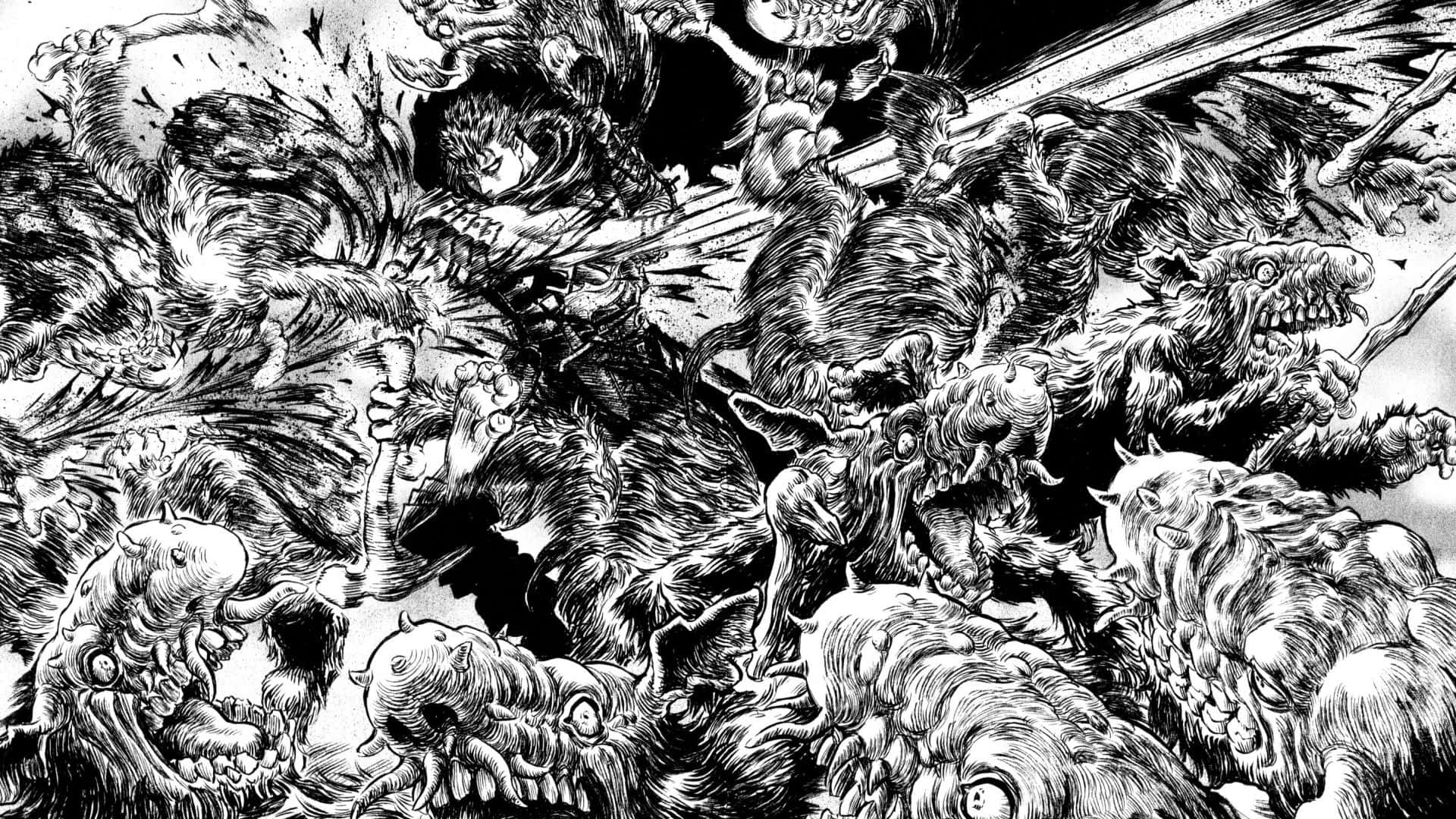 Eineschwarz-weiße Zeichnung Einer Gruppe Von Zombies. Wallpaper