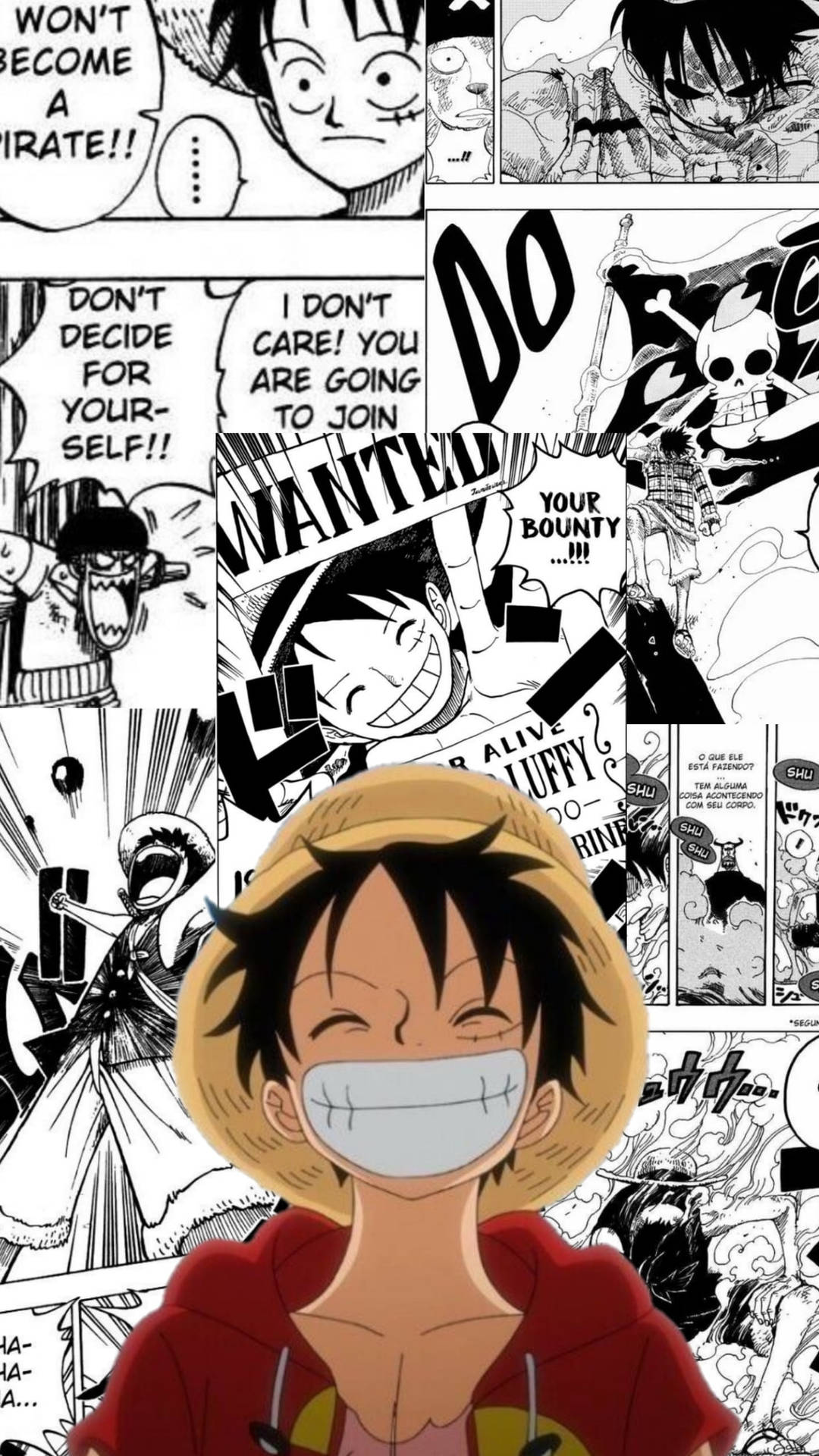 Manga Panel And Luffy Smile Background