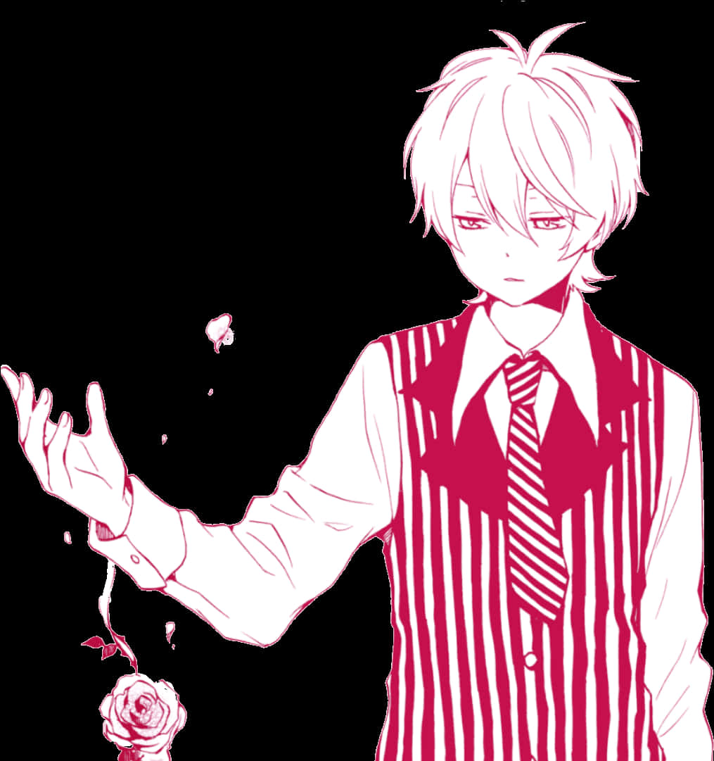 Manga Style Boy With Rose PNG
