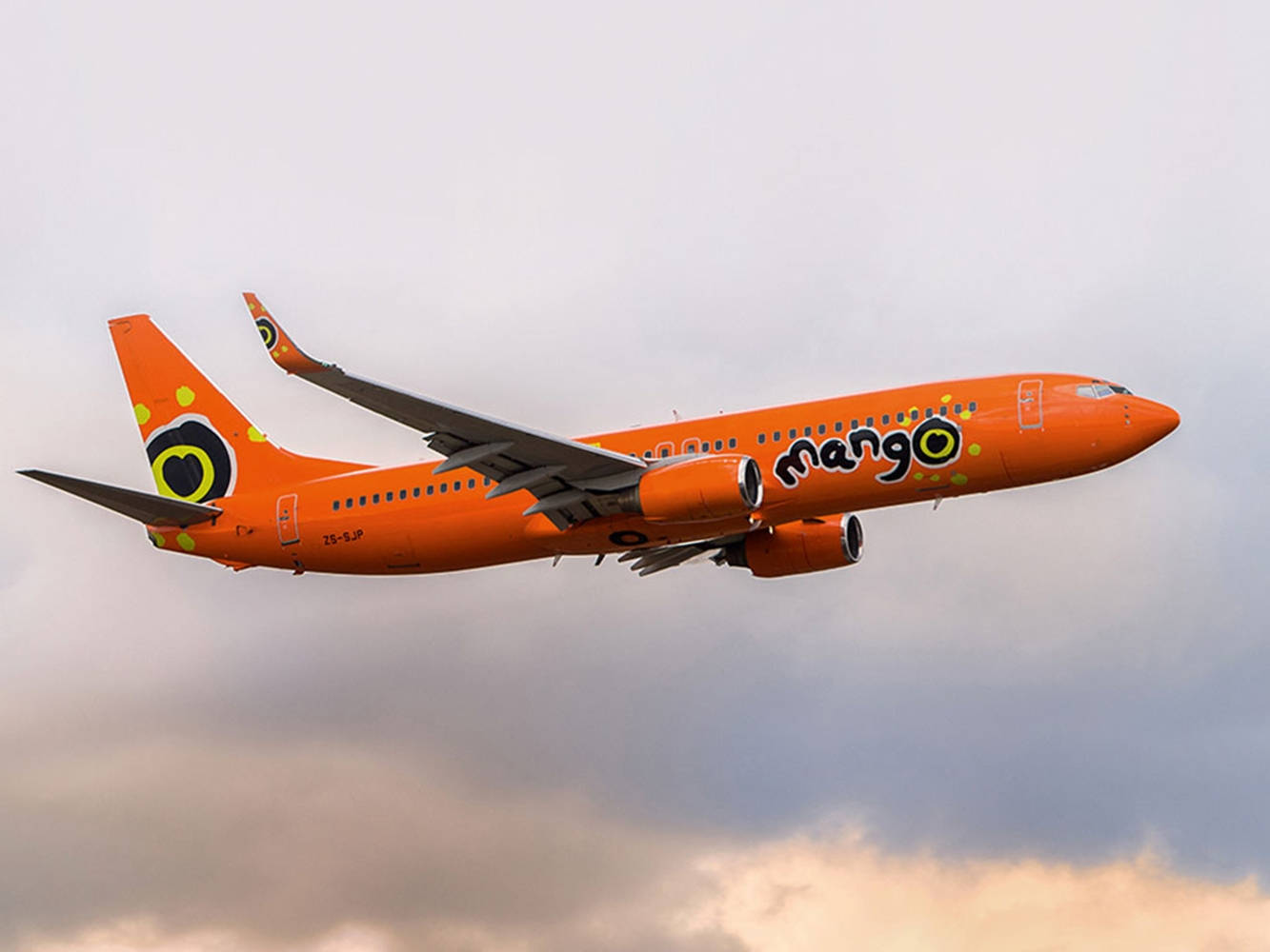 Mango Airlines Airplane Cloudy Sky Background