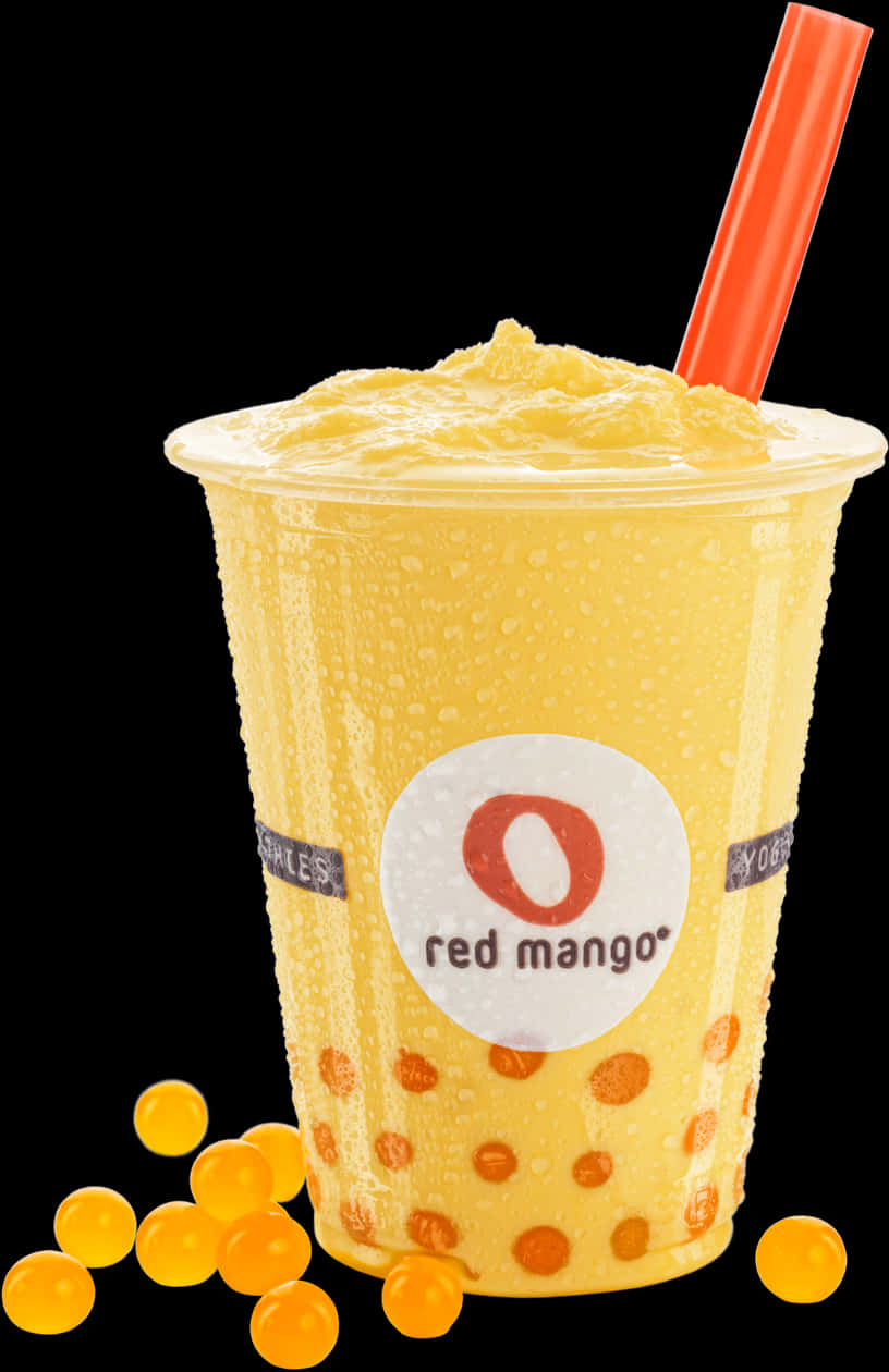 Mango Smoothie Red Straw PNG