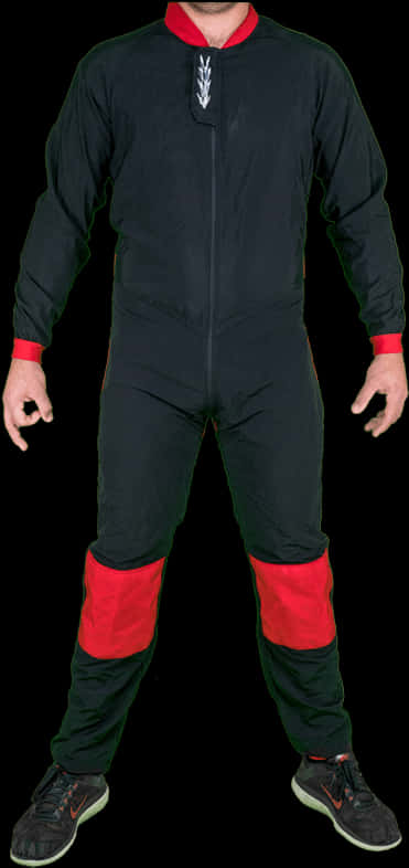 Manin Black Red Suit Standing PNG