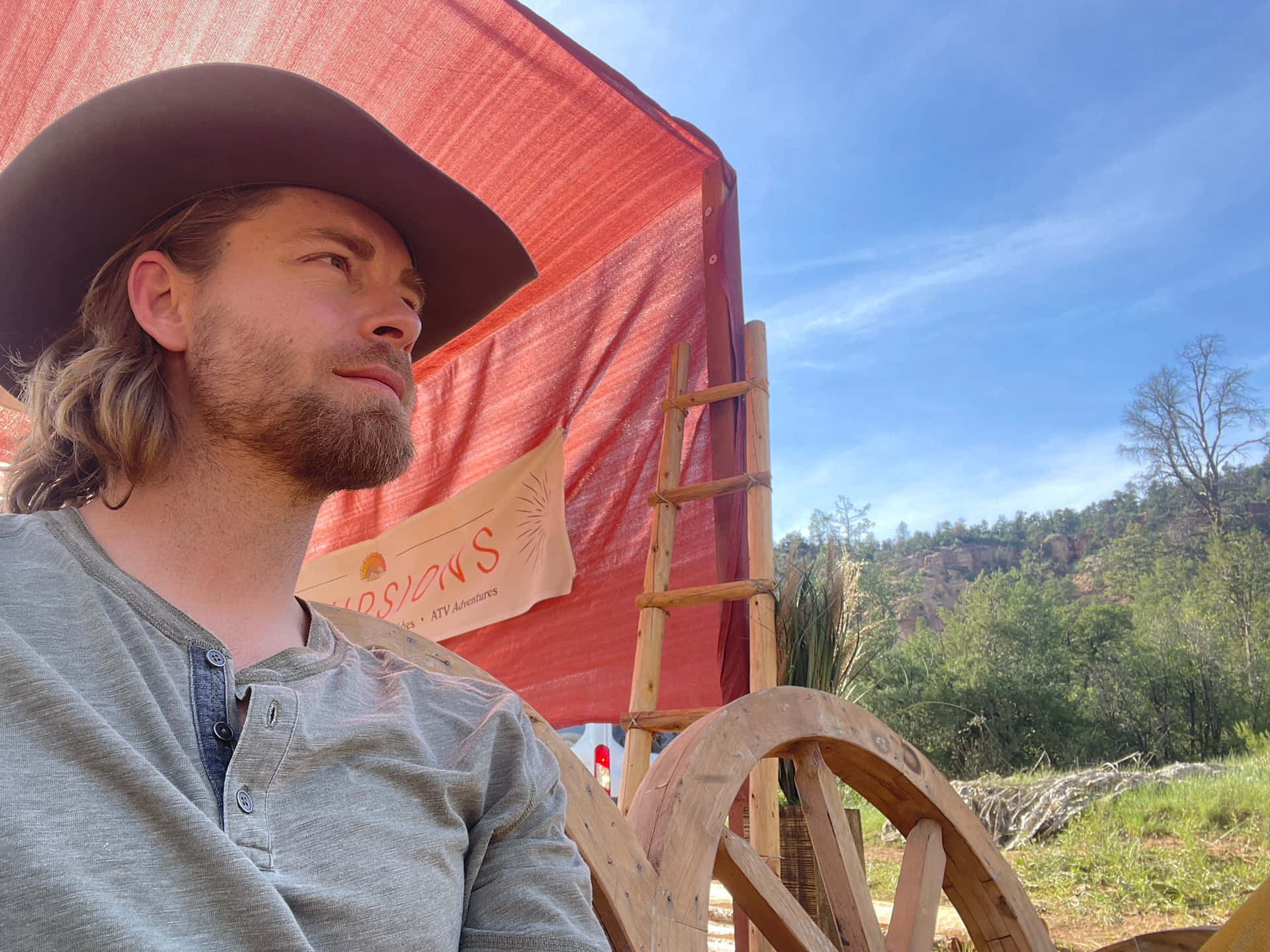 Manin Cowboy Hat Outdoors Wallpaper