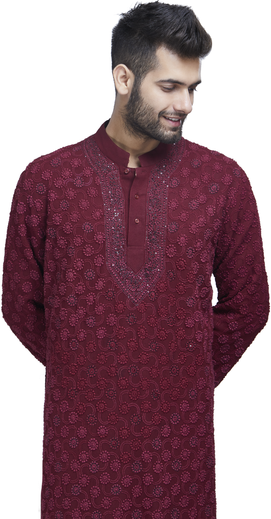 Manin Embroidered Maroon Kurta PNG