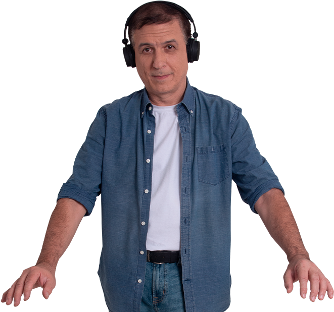 Manin Headphonesand Denim Shirt PNG