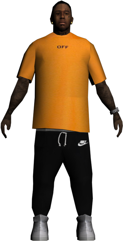 Manin Orange Shirtand Black Pants PNG