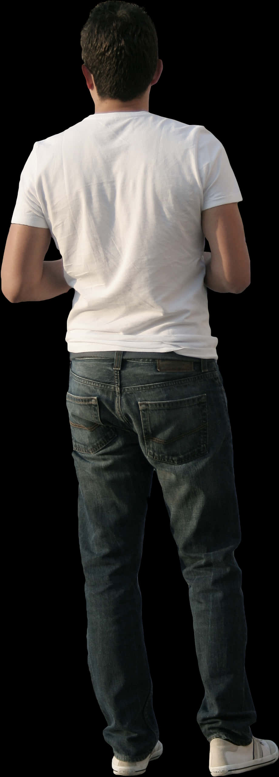 Manin White Shirtand Jeans Back View PNG