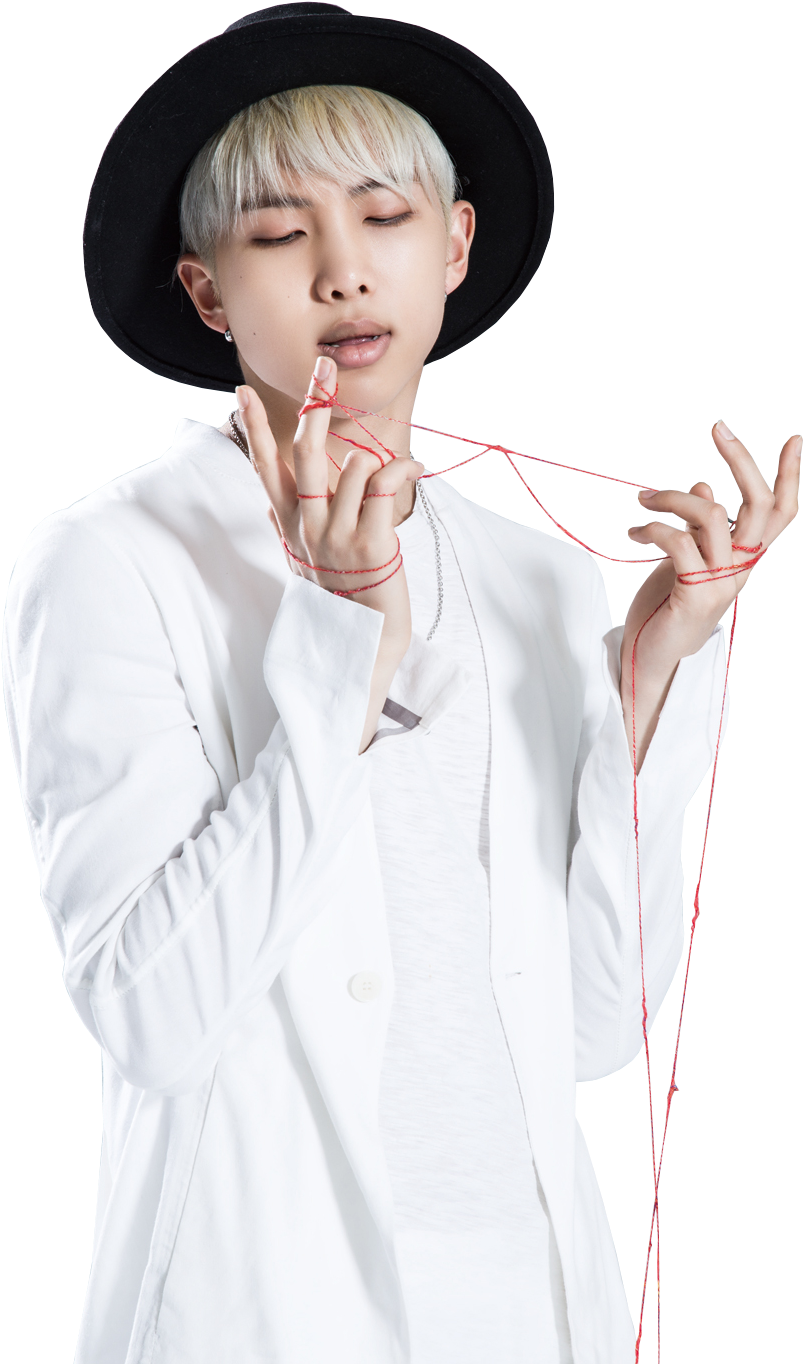 Manin Whitewith Black Hatand Red String PNG