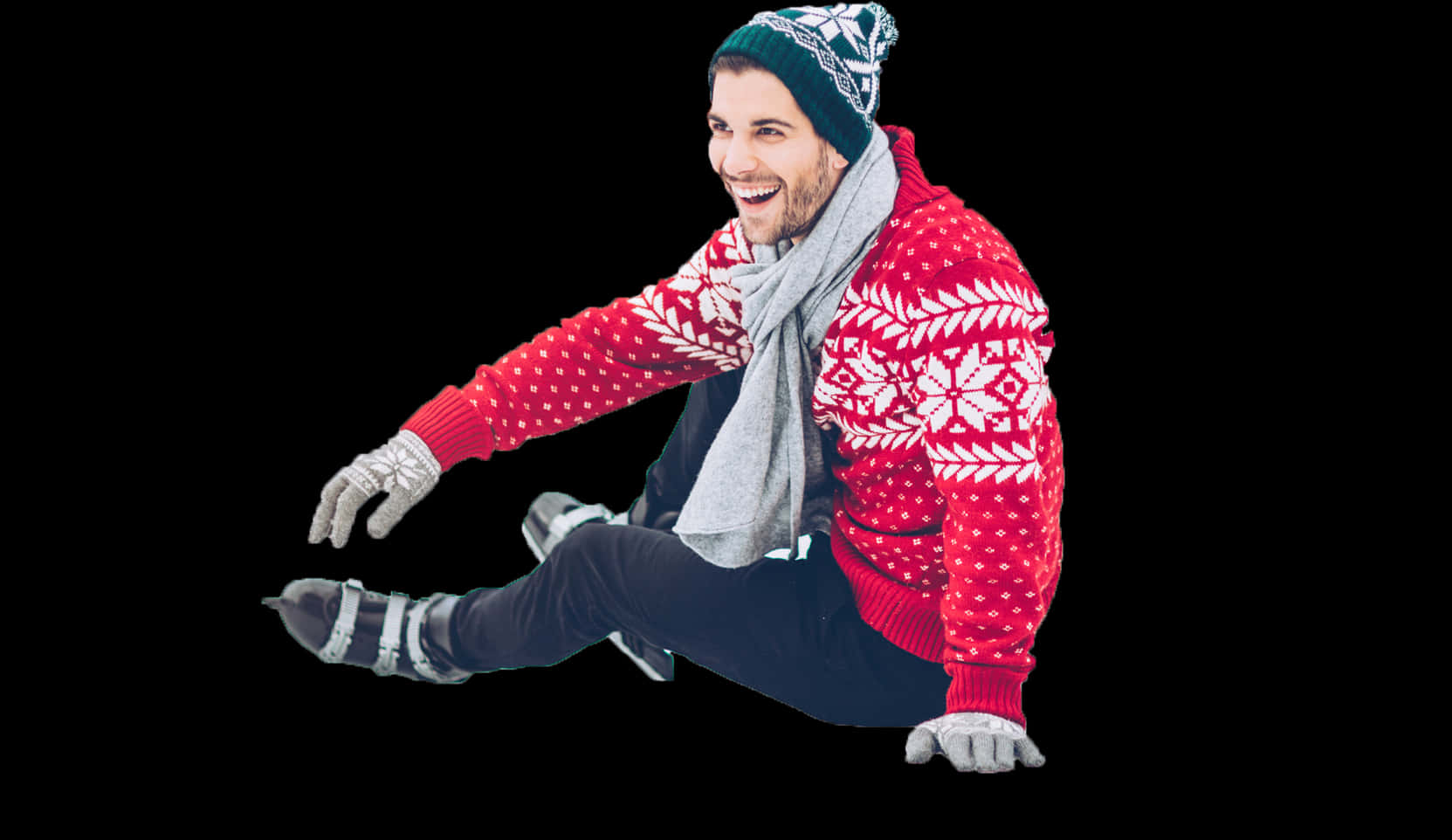 Manin Winter Clothes Sitting Invisible Chair PNG