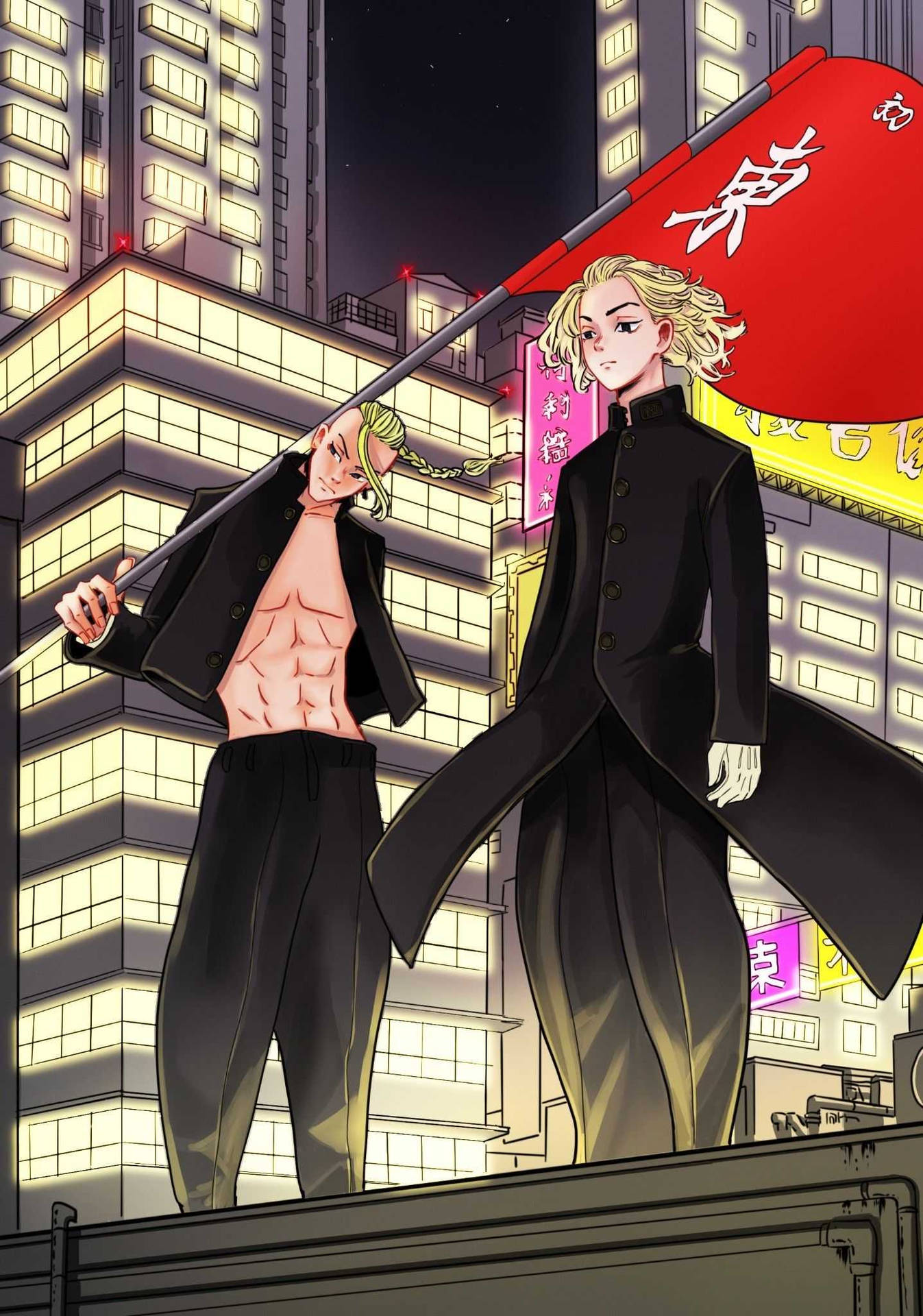 Manjiro og Draken med flag Tokyo Revengers Manga Wallpaper