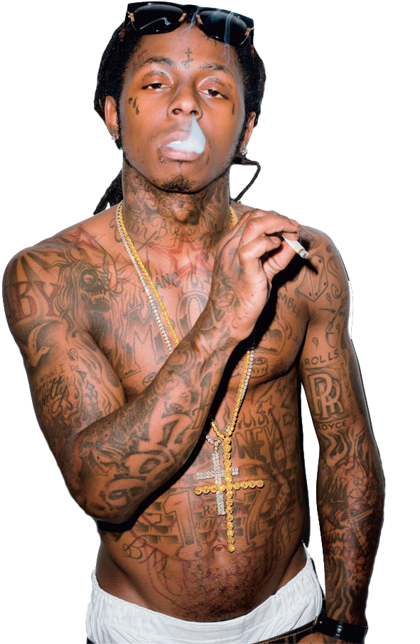 Manwith Extensive Arm Tattoos Smoking PNG