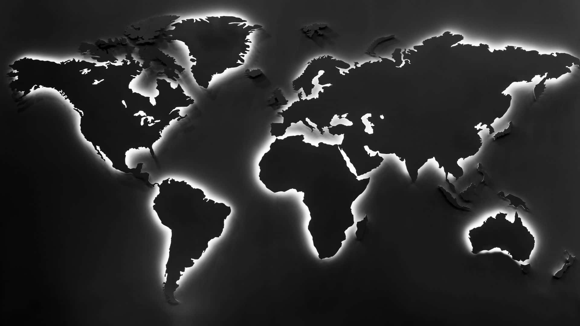 Fondode Pantalla Estético Con Mapa Mundial En Negro.