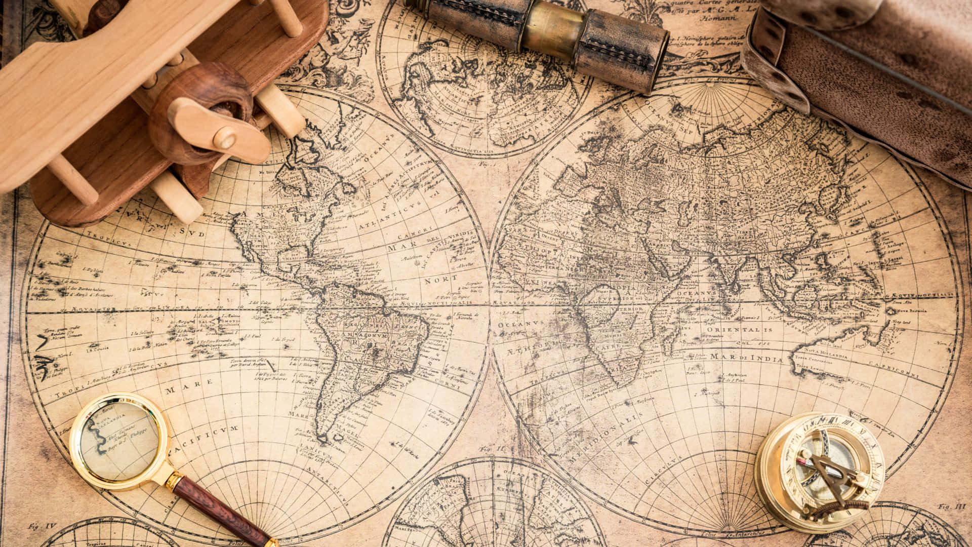Hintergrundmit Alter Weltkarte Und Kompass