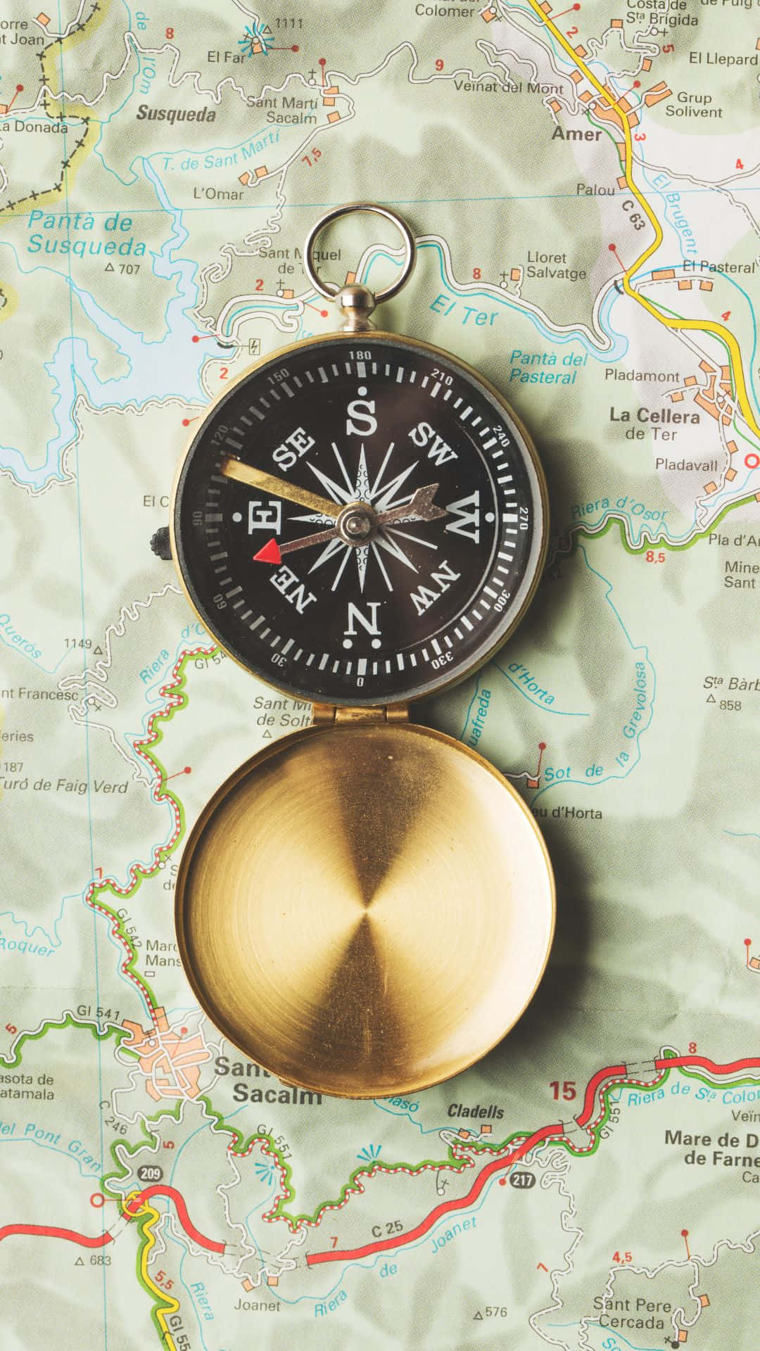 Geographical Map And Compass Background