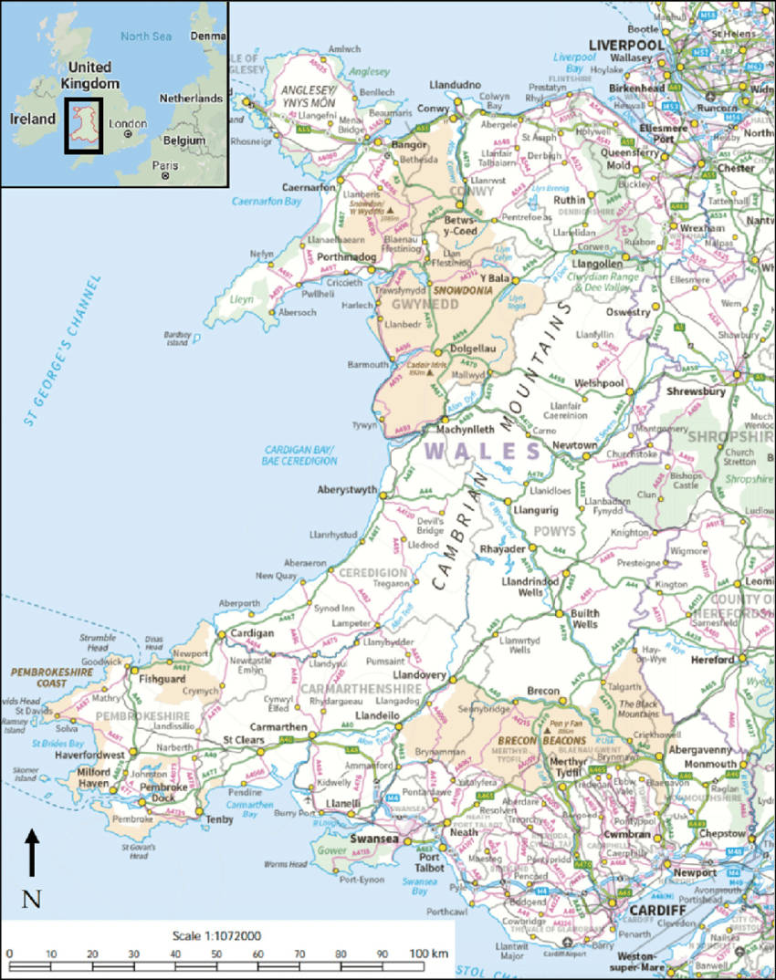 Unmapa De Gales Con Las Principales Ciudades Y Pueblos Fondo de pantalla