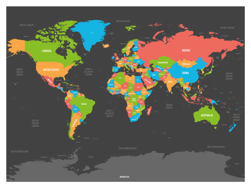 A colorful map of the world.