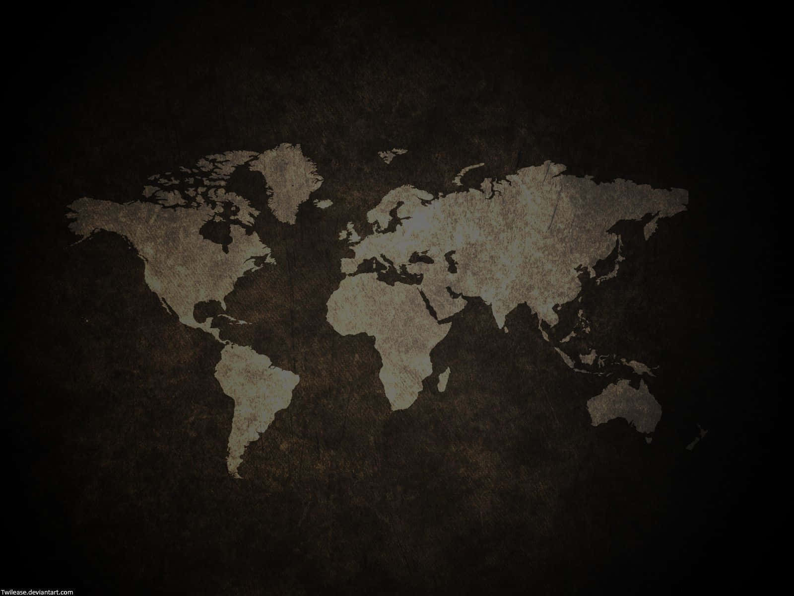 A World Map On A Black Background