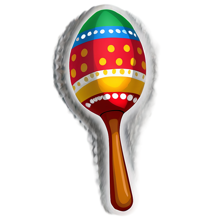 maraca b PNG — A brightly colored maraca with green blue red yellow and white patterns glows against a soft brown background.