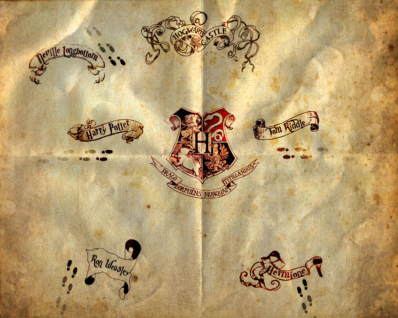 Logodel Mapa Del Merodeador En Papel Antiguo. Fondo de pantalla