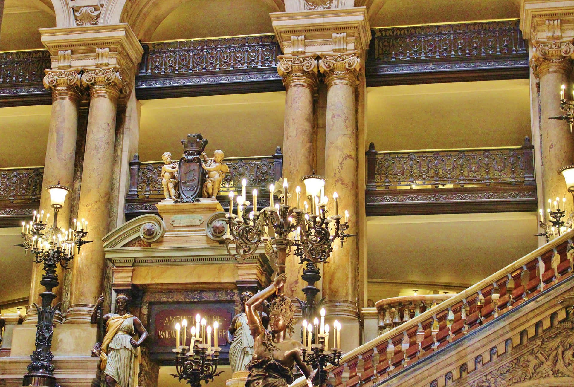 Marble Angel Statues At Paris Opera House Wallpaper