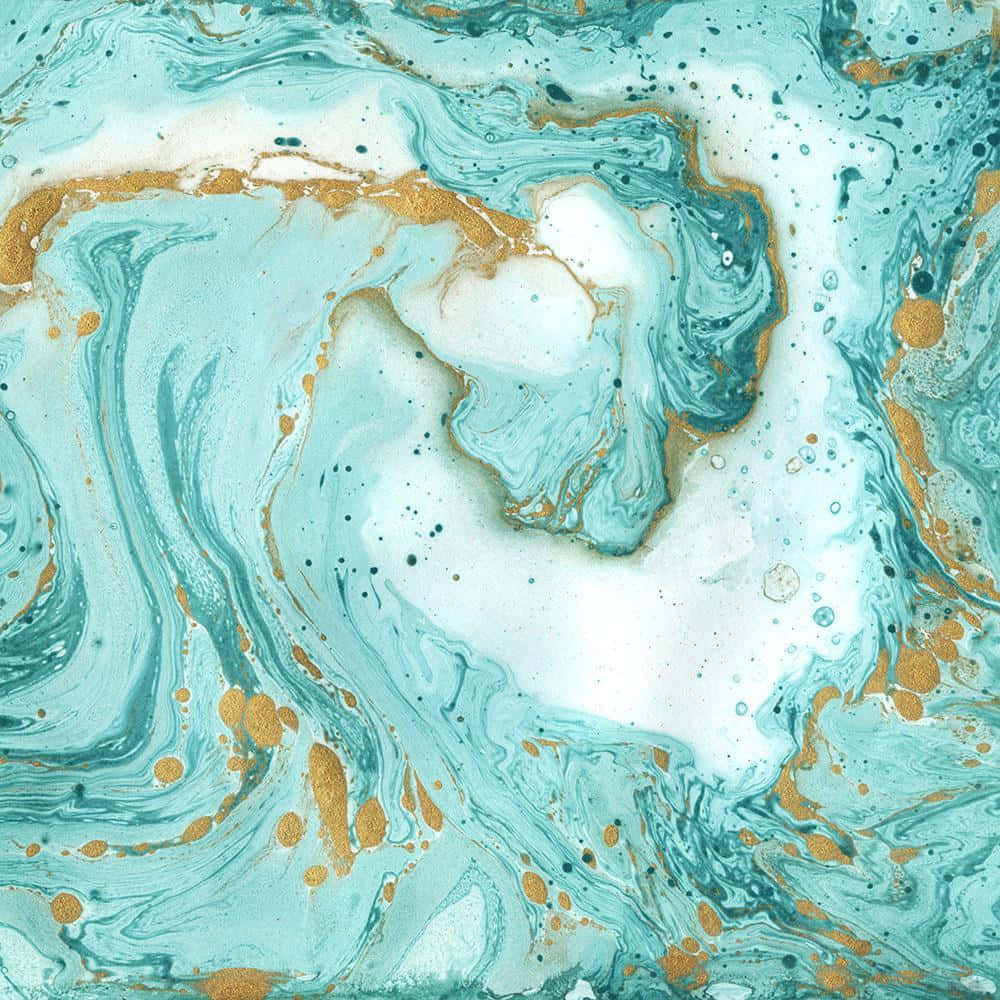 A Painting Of A Turquoise And Gold Marble Wallpaper