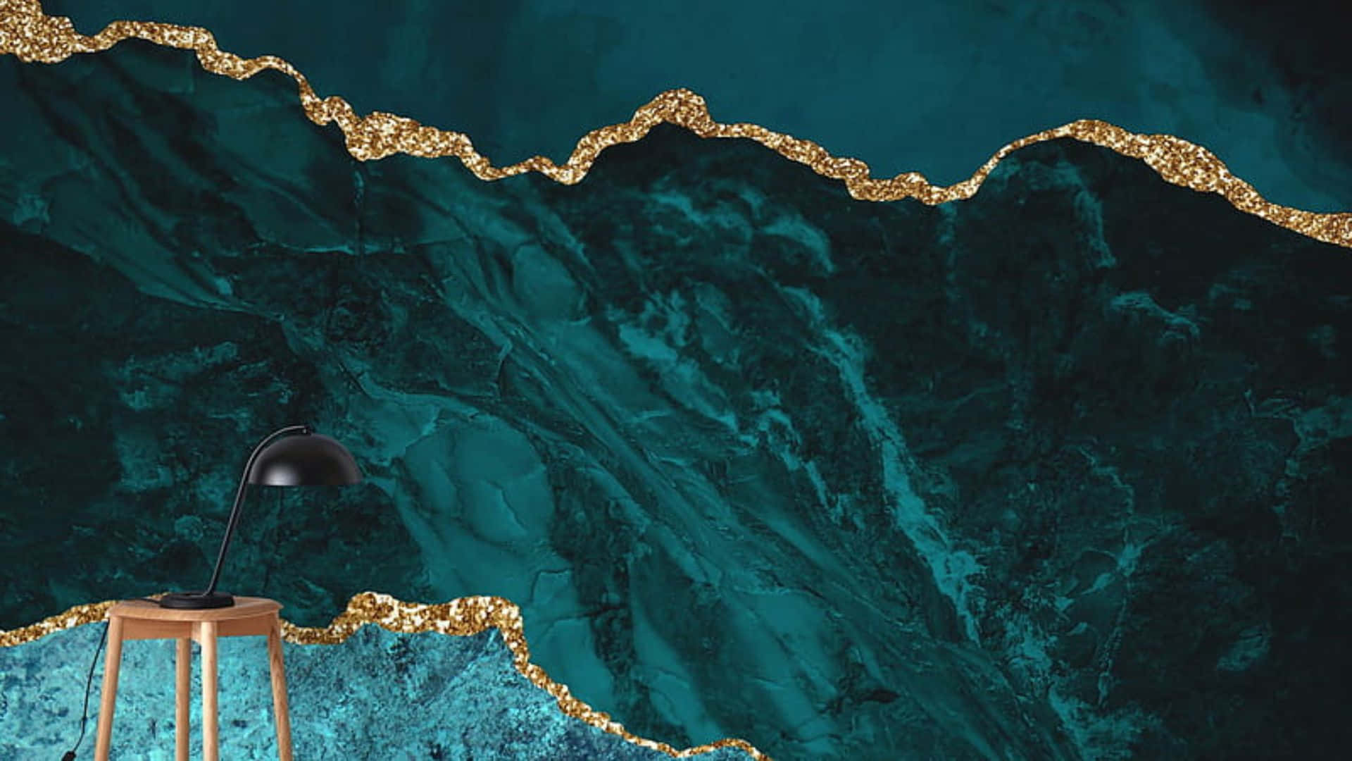 Einegoldene Und Türkisfarbene Marmor-hintergrundbild Wallpaper
