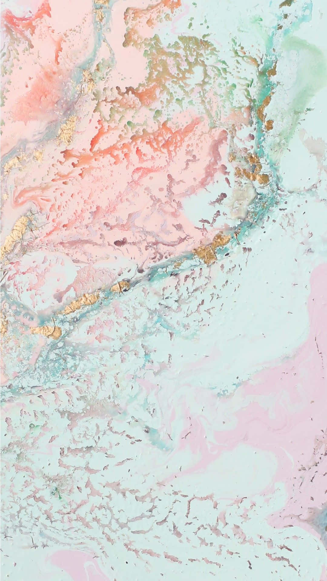 A Painting With Pink, Green And Gold Paint Wallpaper