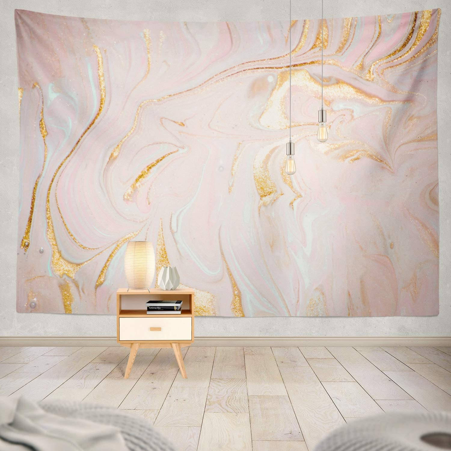 Marble Pink And Gold Wall End Table