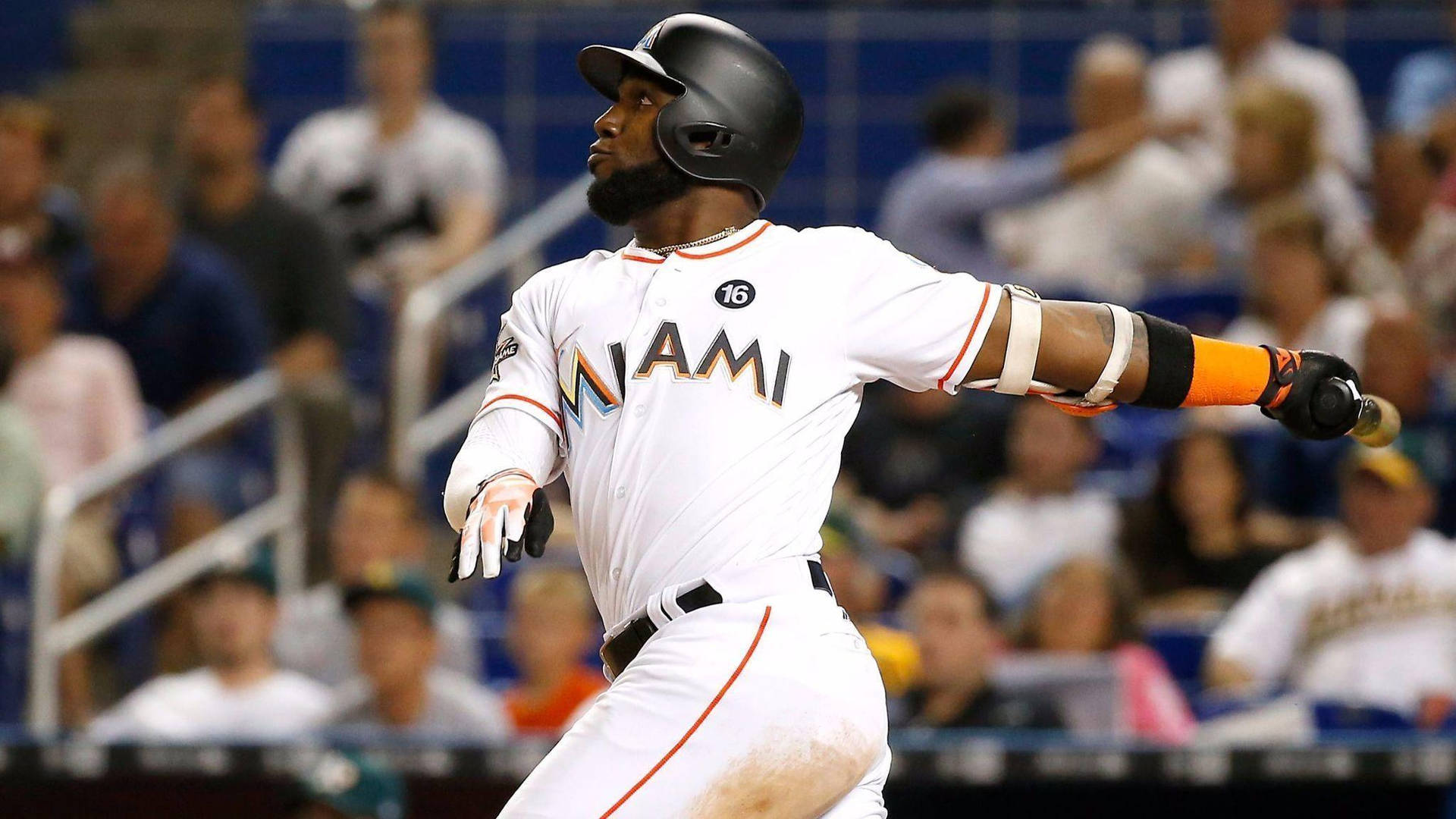 Download Marcell Ozuna After Hitting A Ball Wallpaper