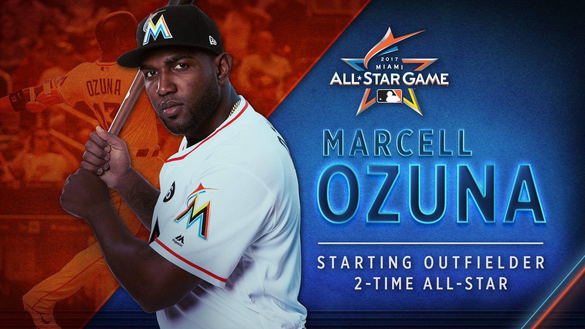 Download Marcell Ozuna Poster With Titles Wallpaper