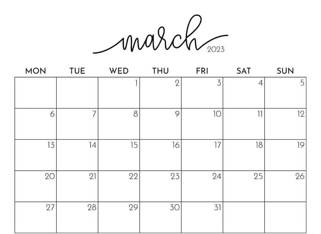 Eindruckbarer März 2020-kalender Mit Dem Wort 