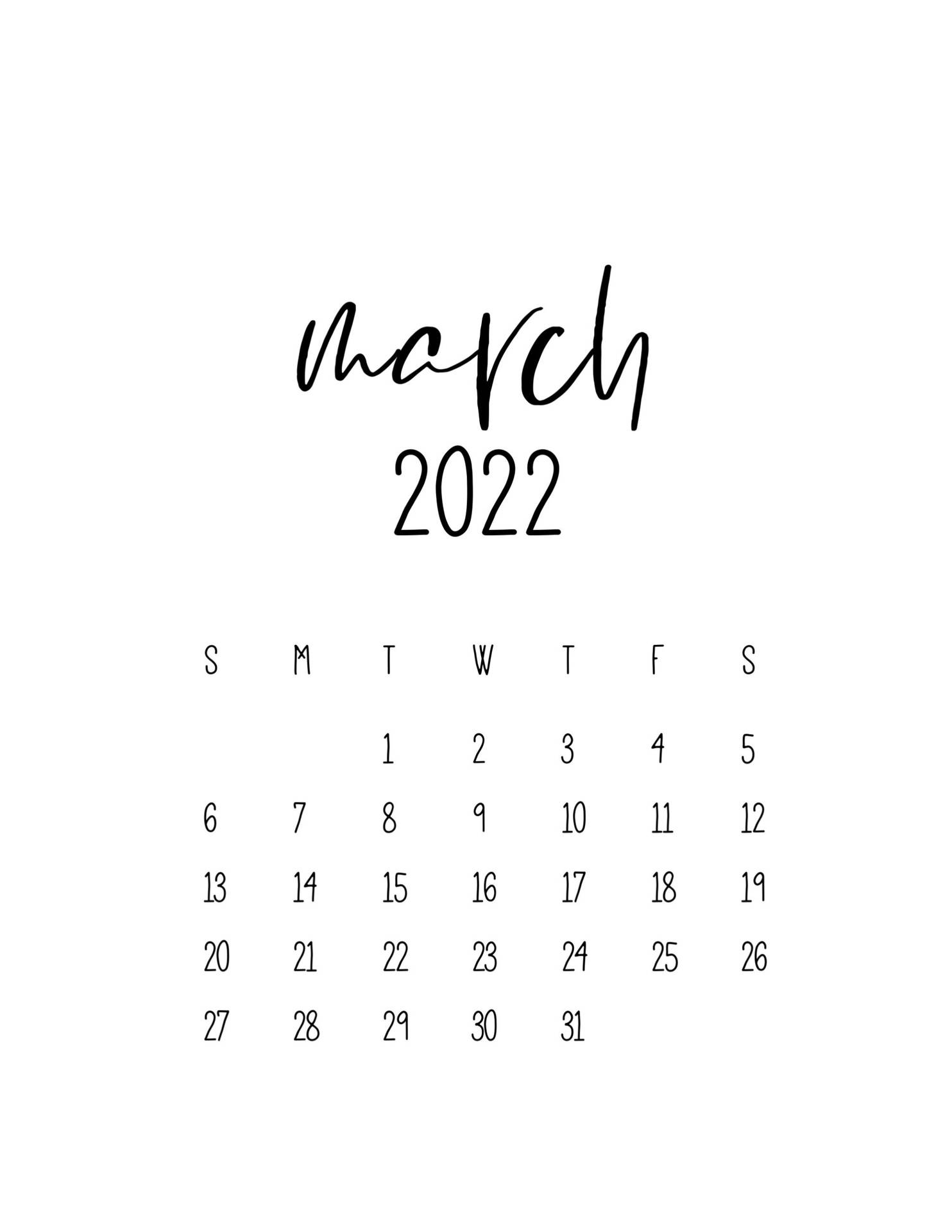 March 2022 Simple Calendar Wallpaper