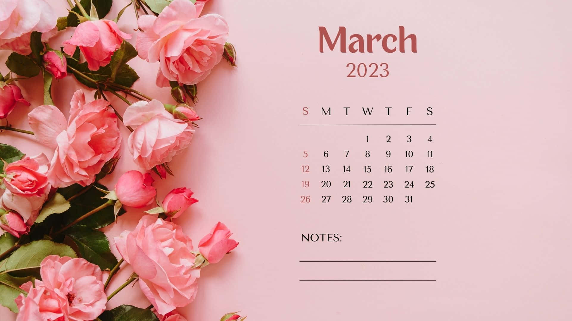 A Pink Calendar With Pink Roses On It Wallpaper