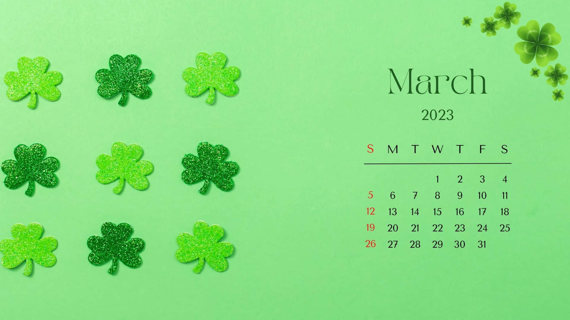 Shamrocks On A Green Background With A Calendar Wallpaper