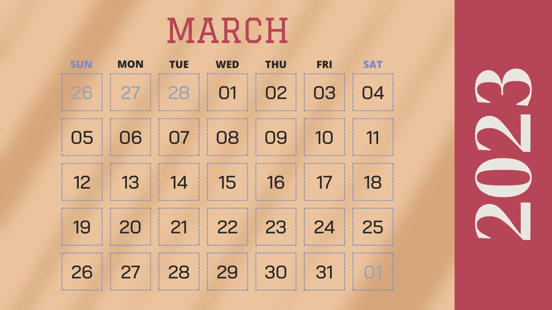 Plan your Activities with March 2023 Calendar Wallpaper