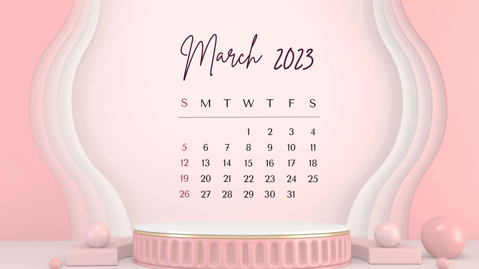 A Pink Calendar With The Word March 2013 Wallpaper