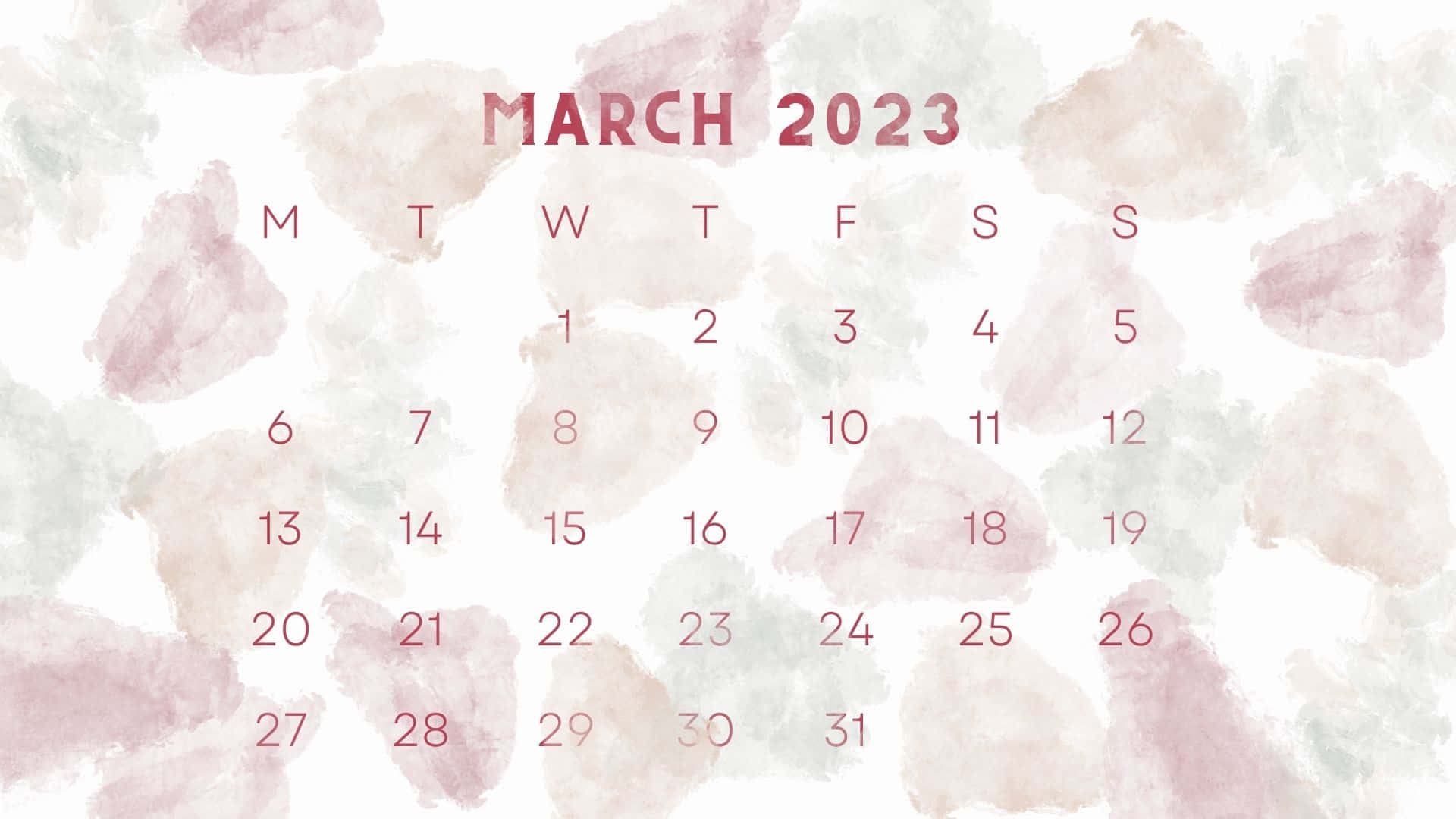 A Watercolor Calendar With The Words March 2023 Wallpaper