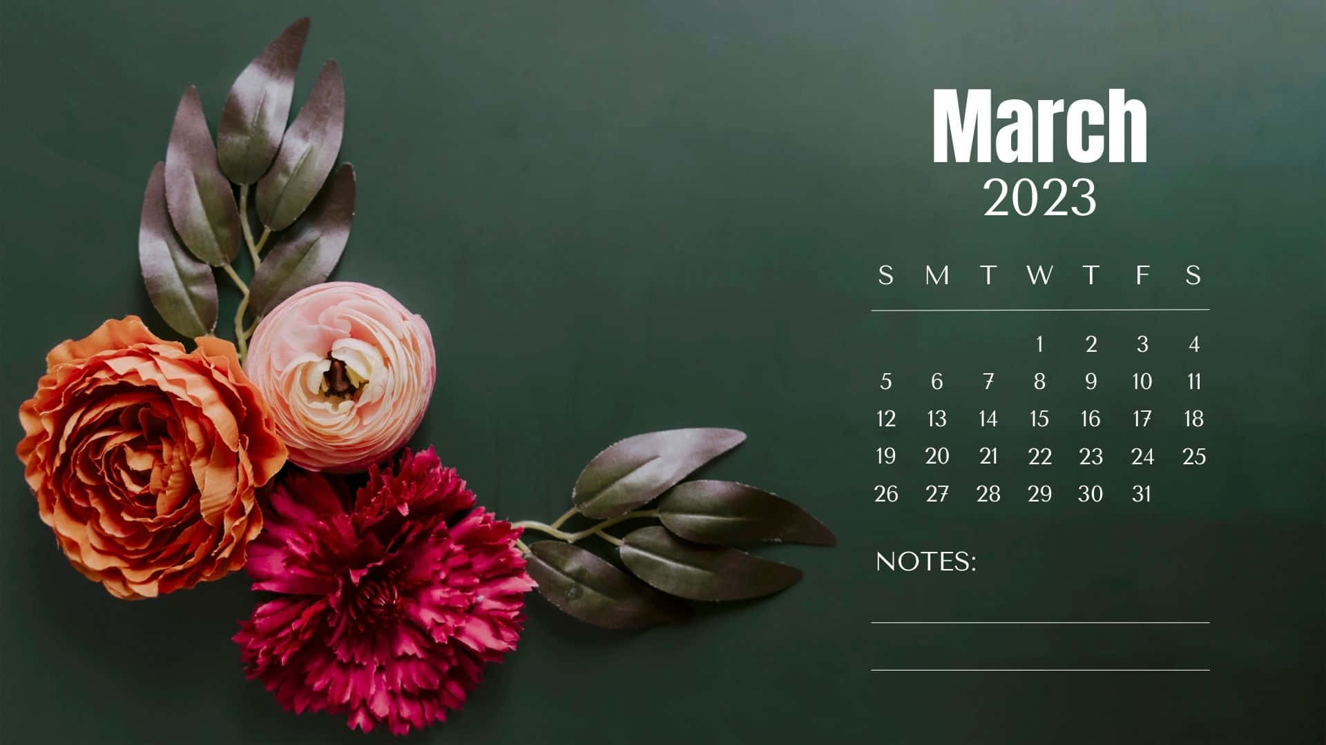 Cute March 2023 Calendar Floral Wallpaper HD