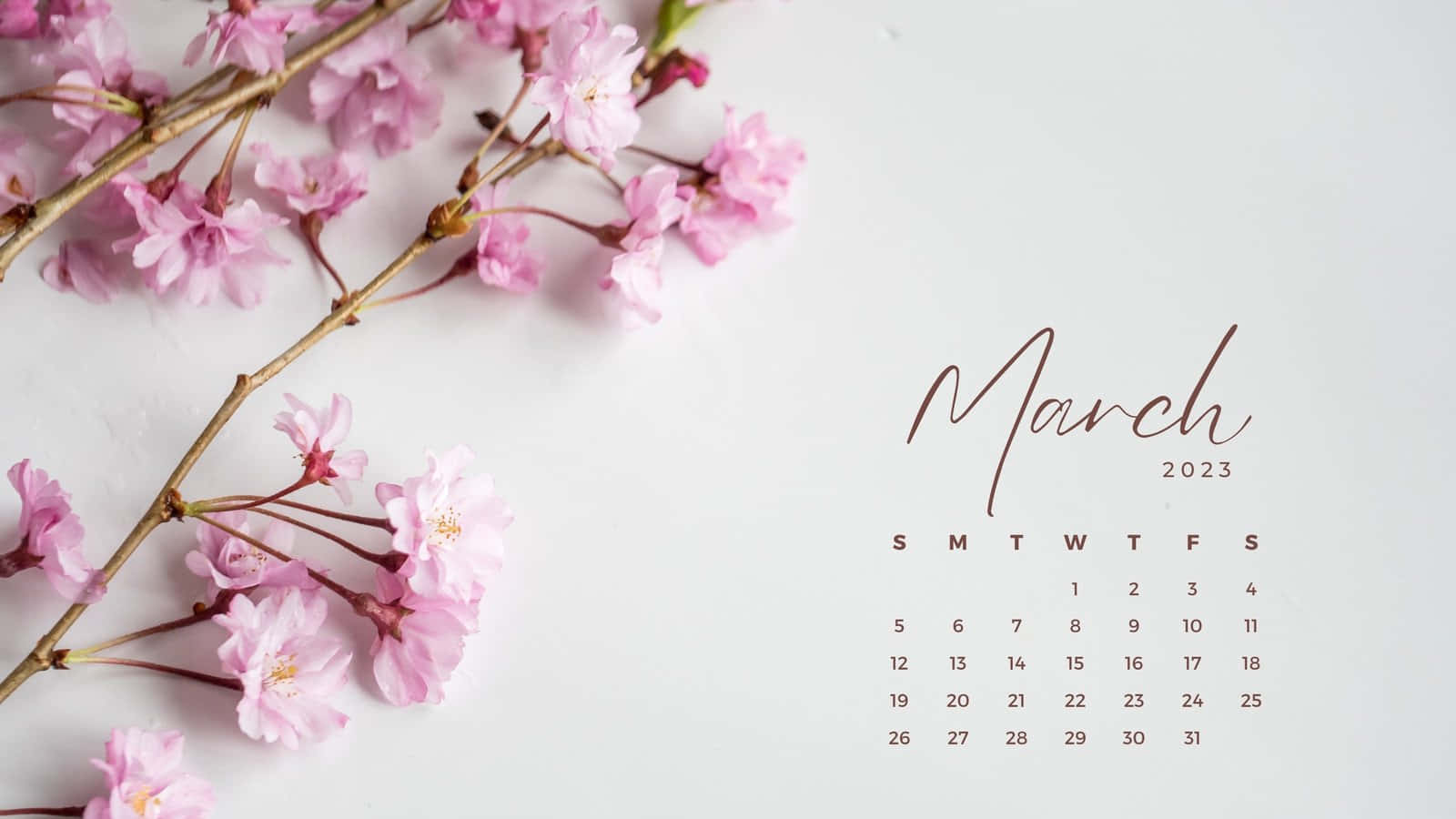 Enkalender Med Rosa Blommor Och Ordet Mars