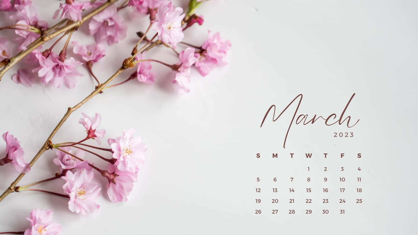 Uncalendario Con Fiori Rosa E La Parola Marzo