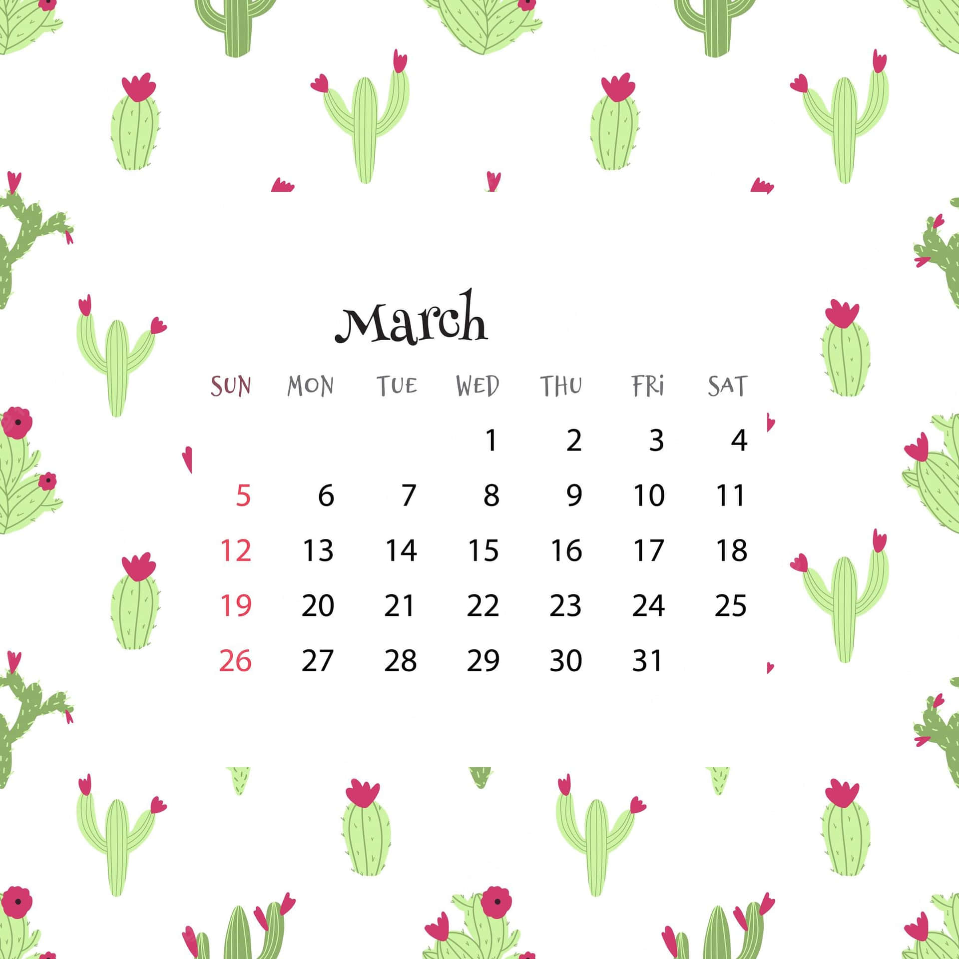 A Calendar With Cactus Plants On It