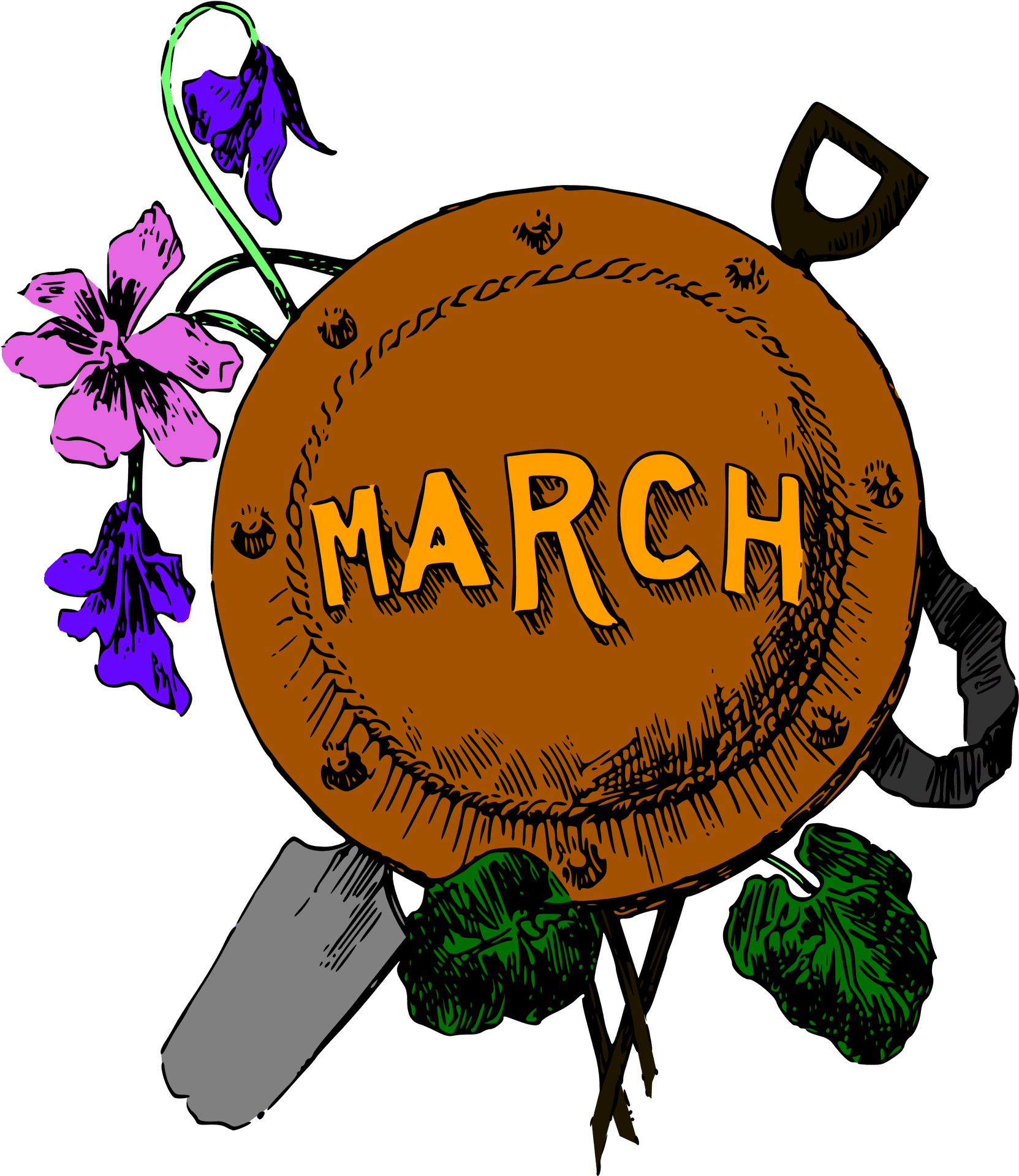 March Baseballand Flowers Illustration PNG