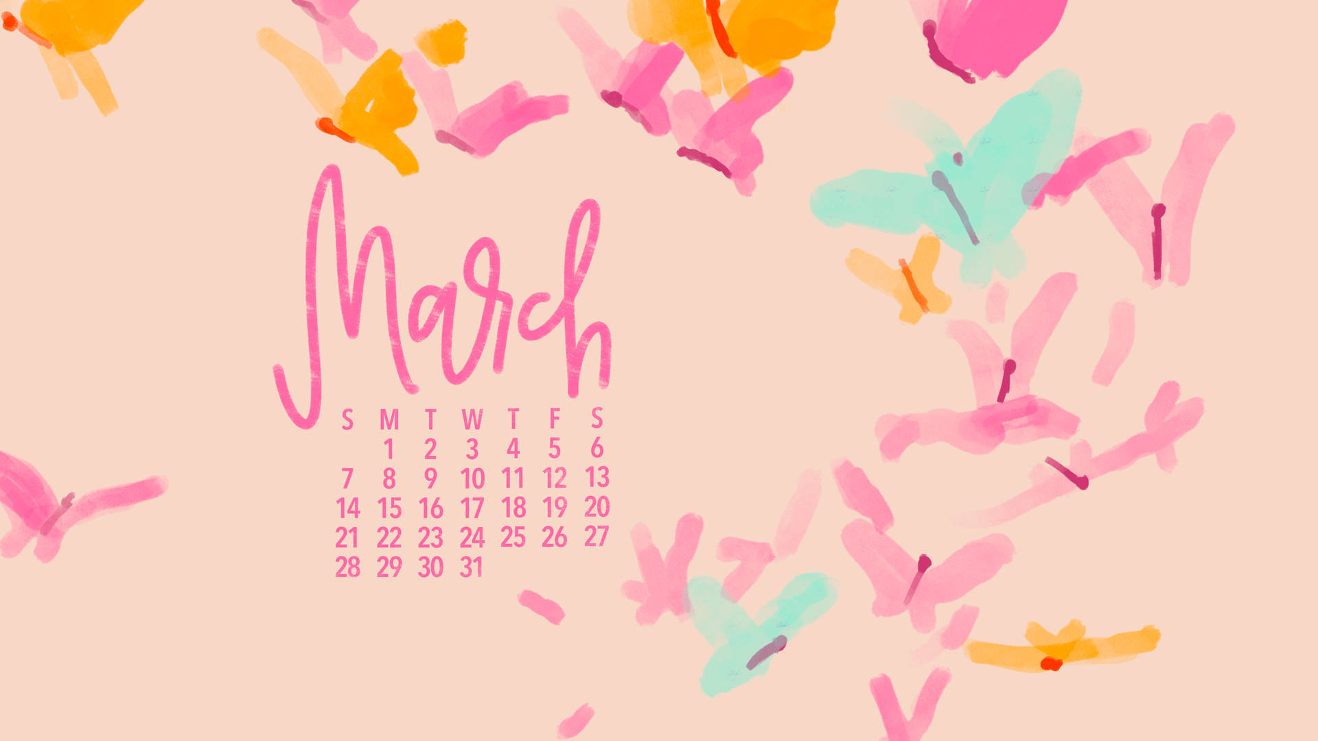 March Calendar In Pink Shade Wallpaper